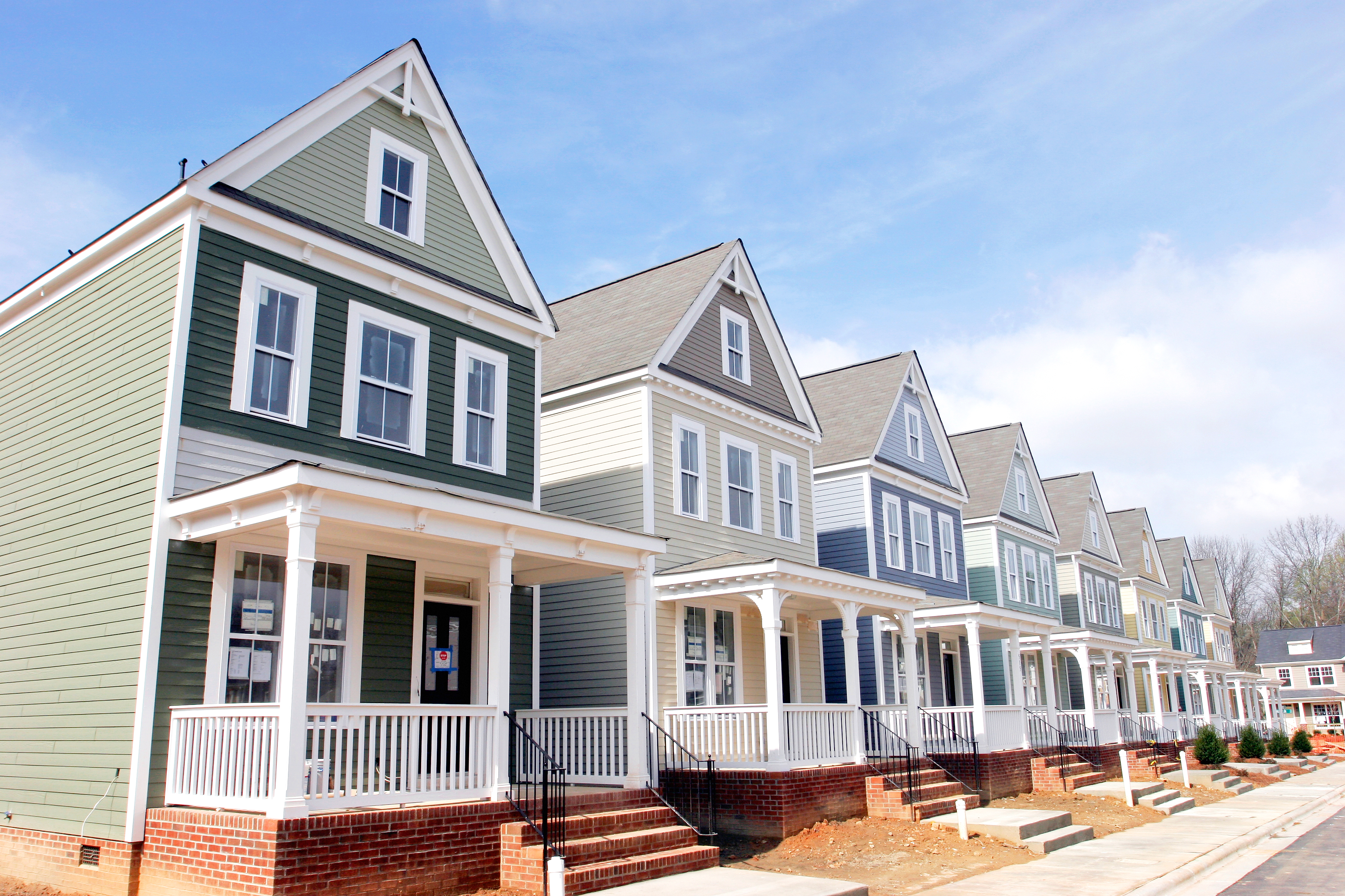 Row of houses with new siding in Charlotte  