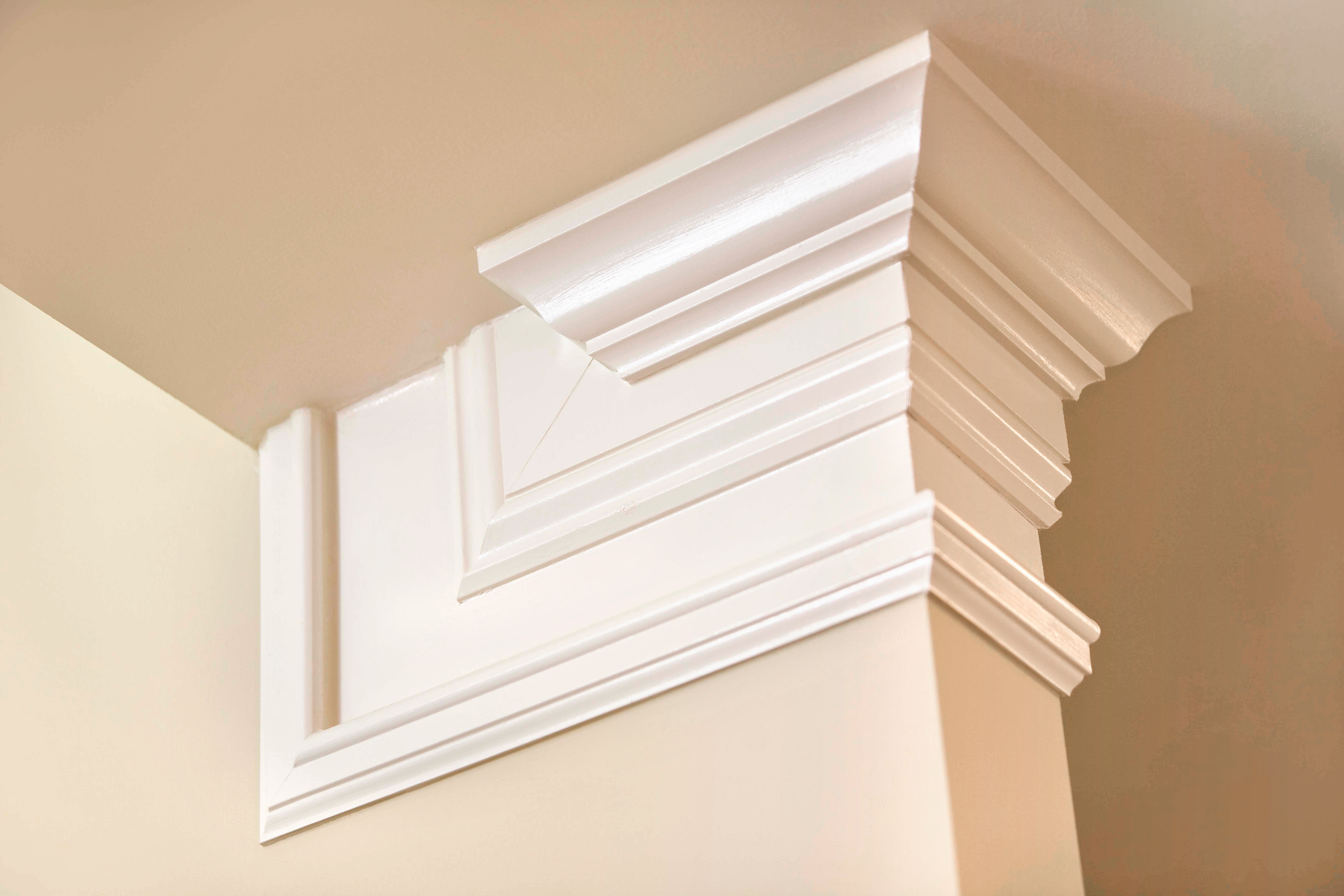 MDF crown molding installed on an outside corner