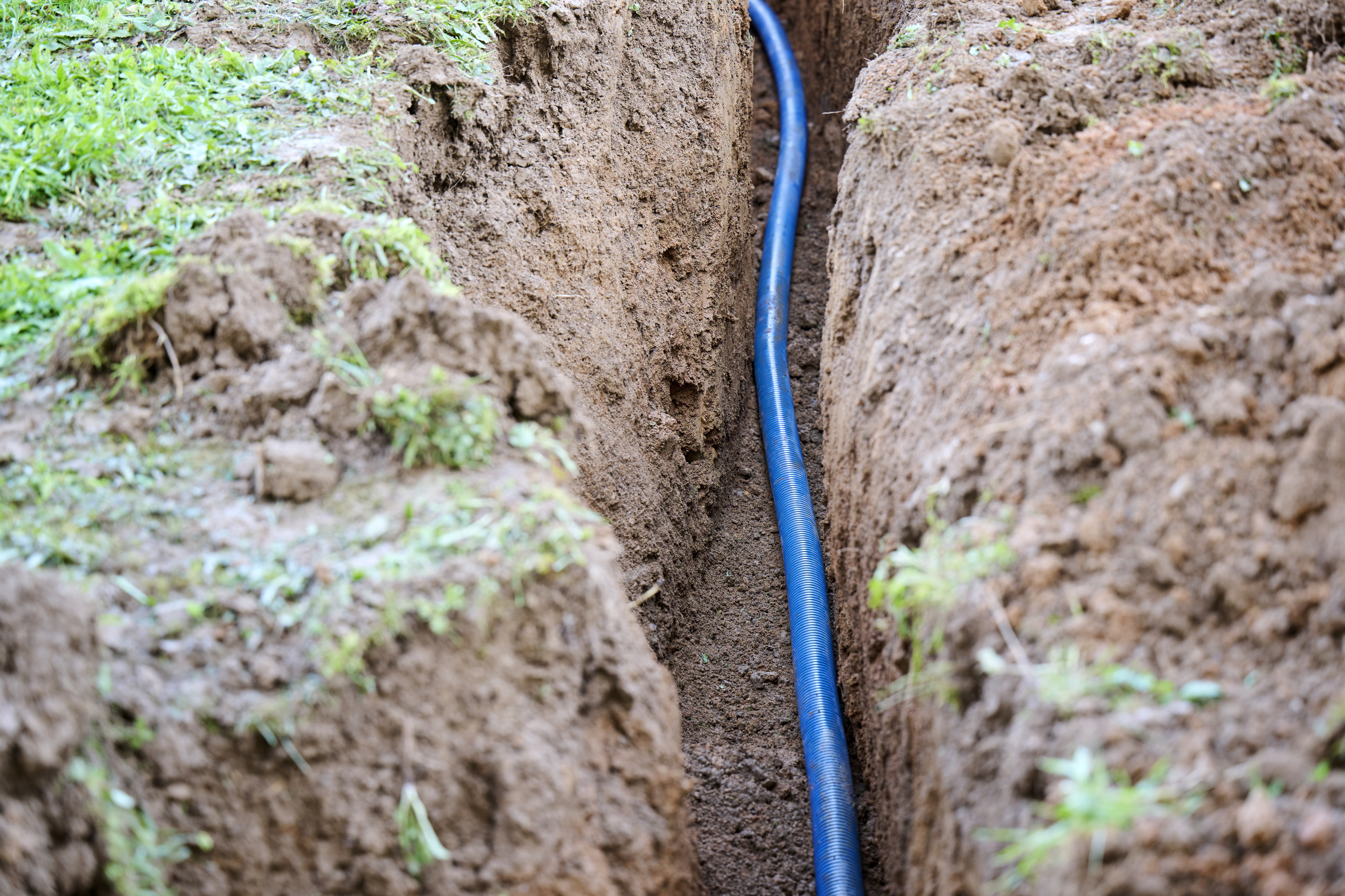Main water pipe installed in a trench  