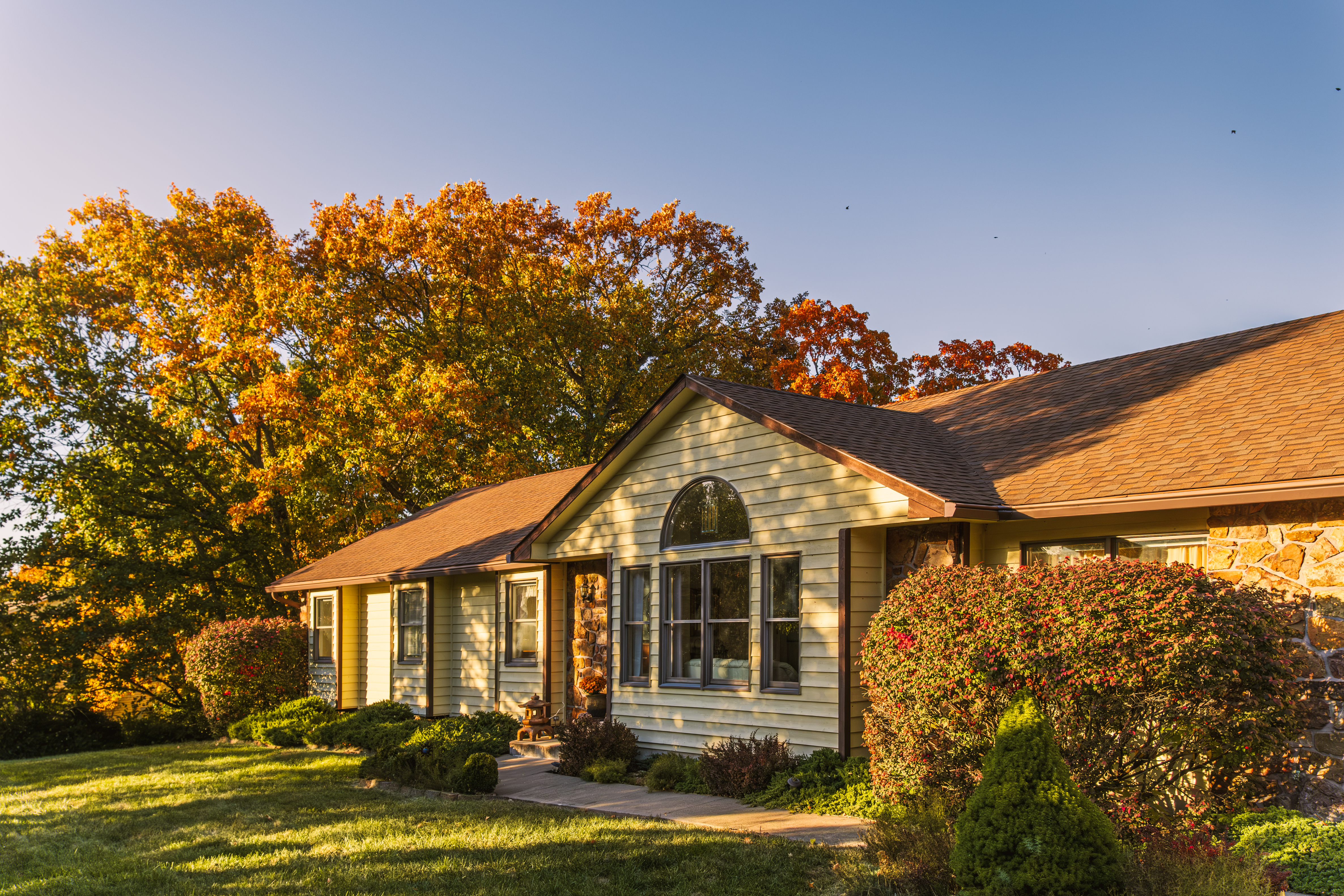 A beautiful house at sunset