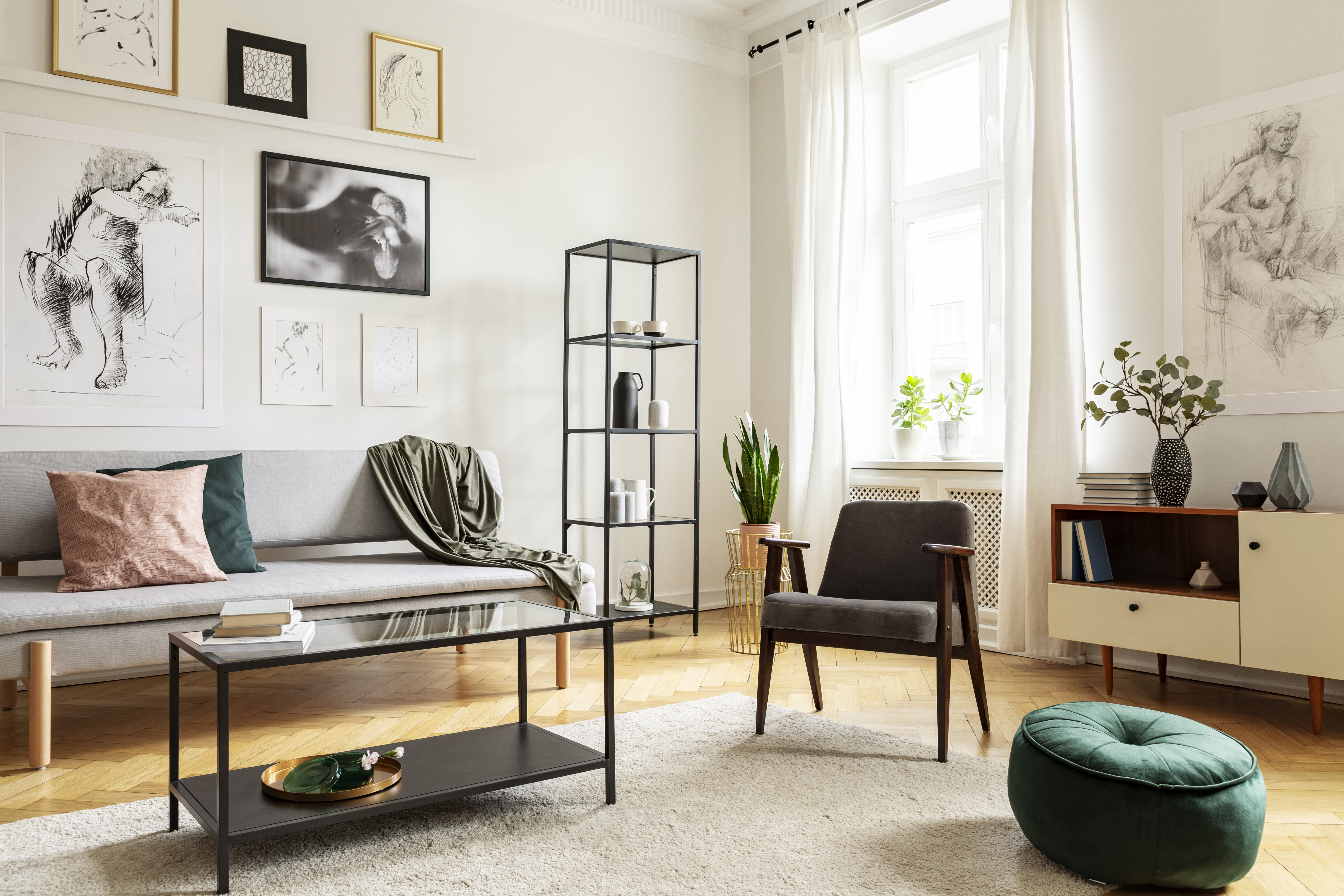 living room with gallery wall
