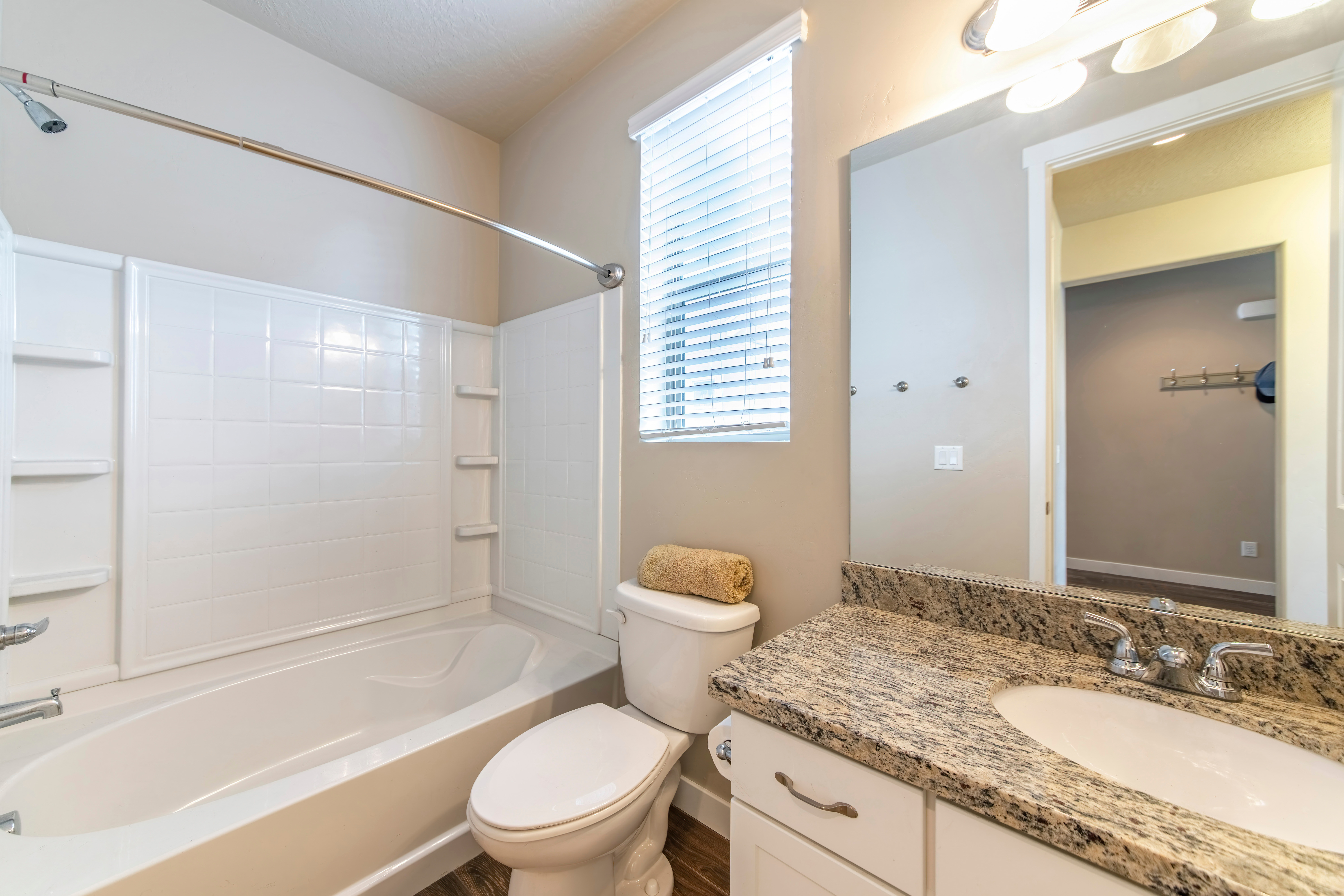 bathroom interior with acrylic bathtub