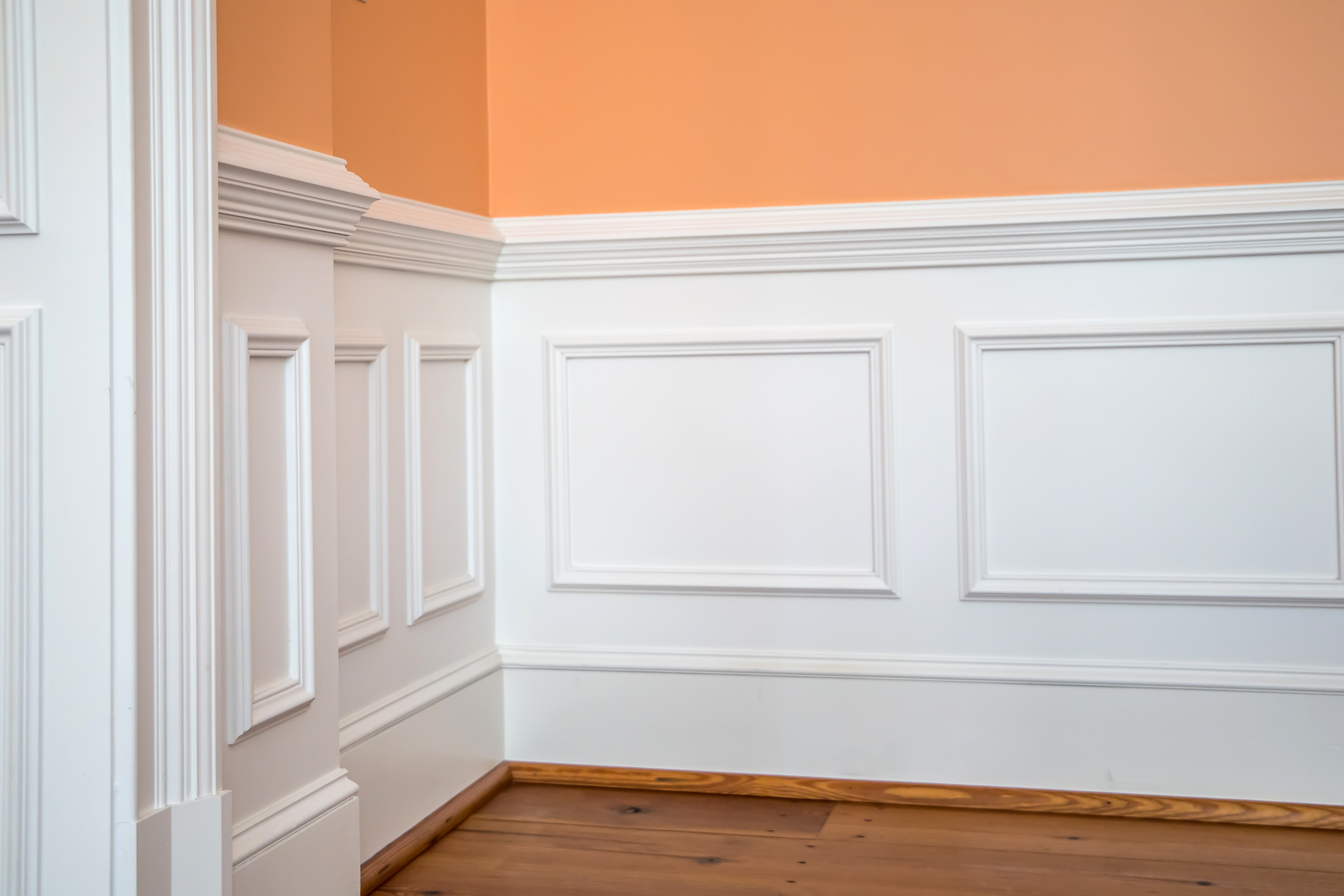 White wainscoting and chair rail on wall