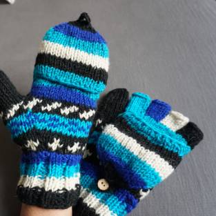 Handgestrickte klappenhandschuhe, Winterhandschuhe, Fäustlinge mit Fleecefutter