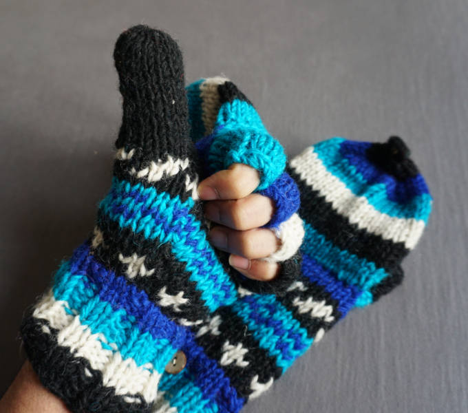 Handgestrickte klappenhandschuhe, Winterhandschuhe, Fäustlinge mit Fleecefutter