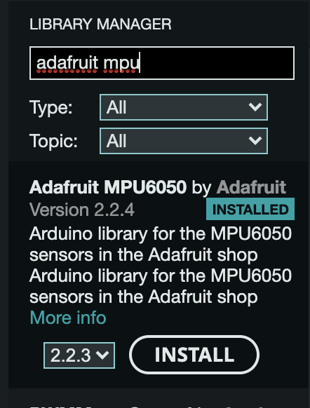 Adafruit library for MPU6050 sensor module
