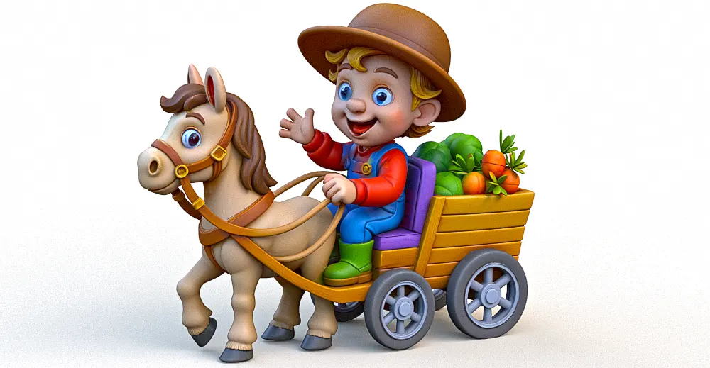 Cartoon Boy on Cart 3d model