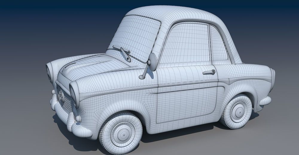 cartoon car wireframe