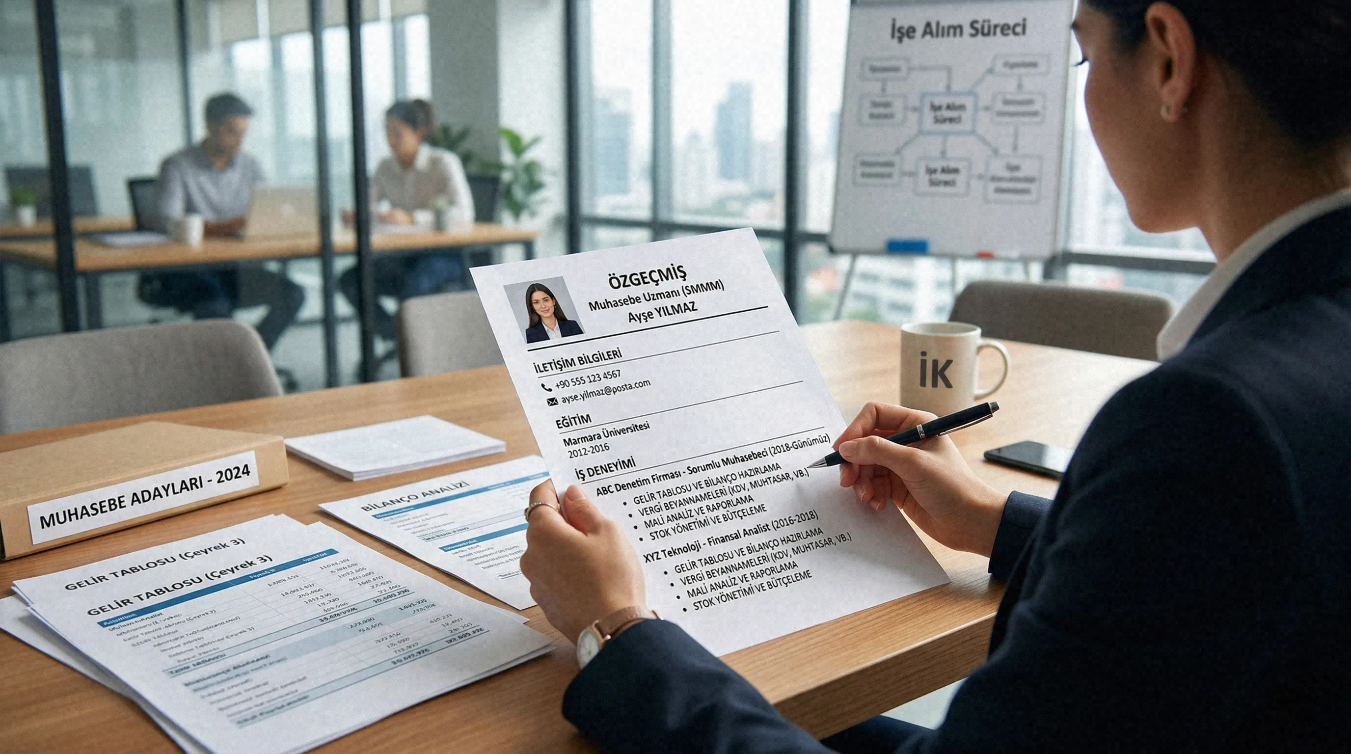 Düzenli ve profesyonel hazırlanmış muhasebeci CV’sini inceleyen işe alım uzmanı