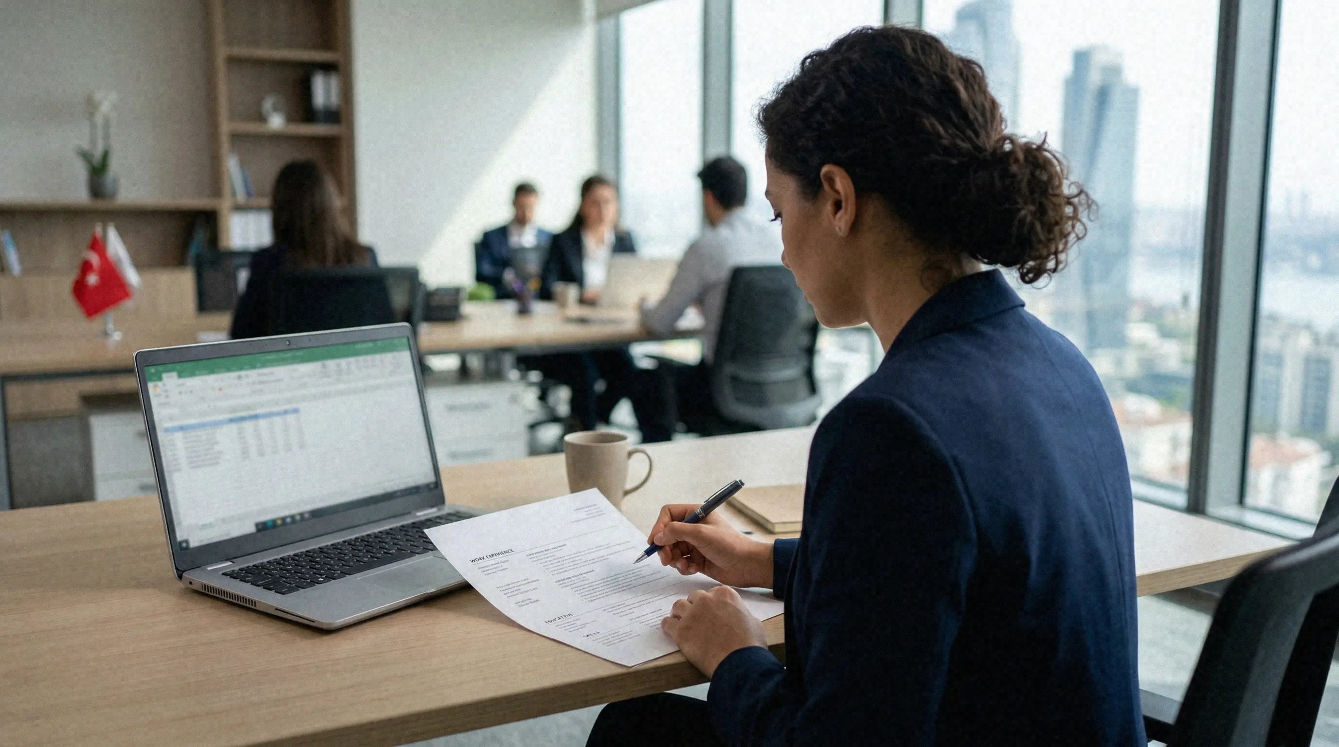 Sade ve fotoğrafsız hazırlanmış profesyonel bir CV’yi inceleyen işe alım uzmanı