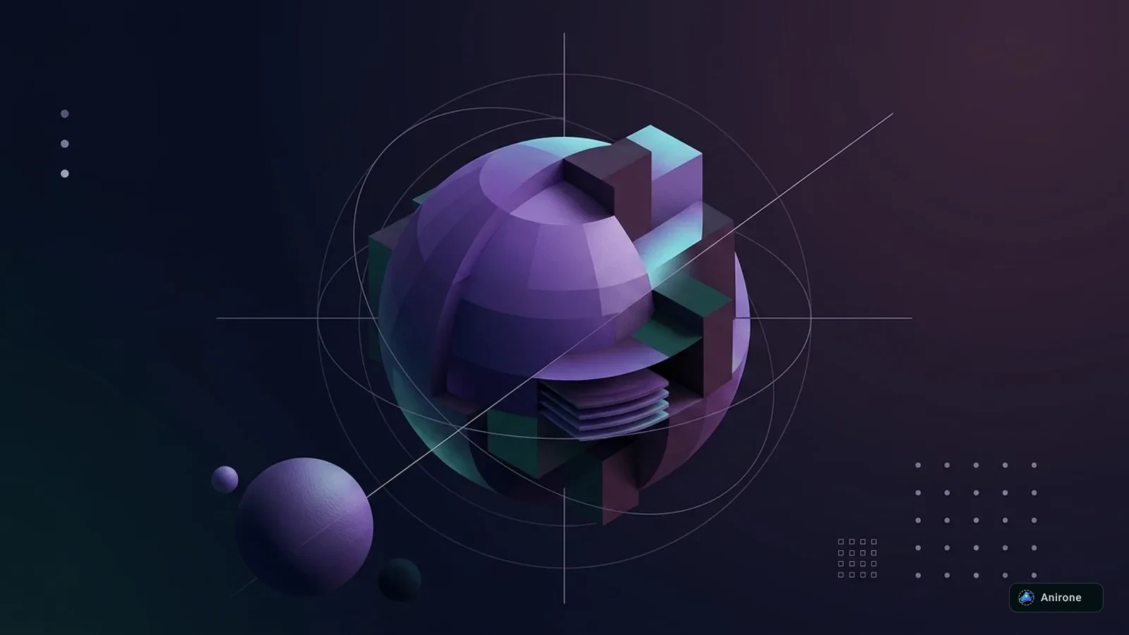 Geometric abstraction of faceted memory prisms and bit array storage partitions in violet and cyan