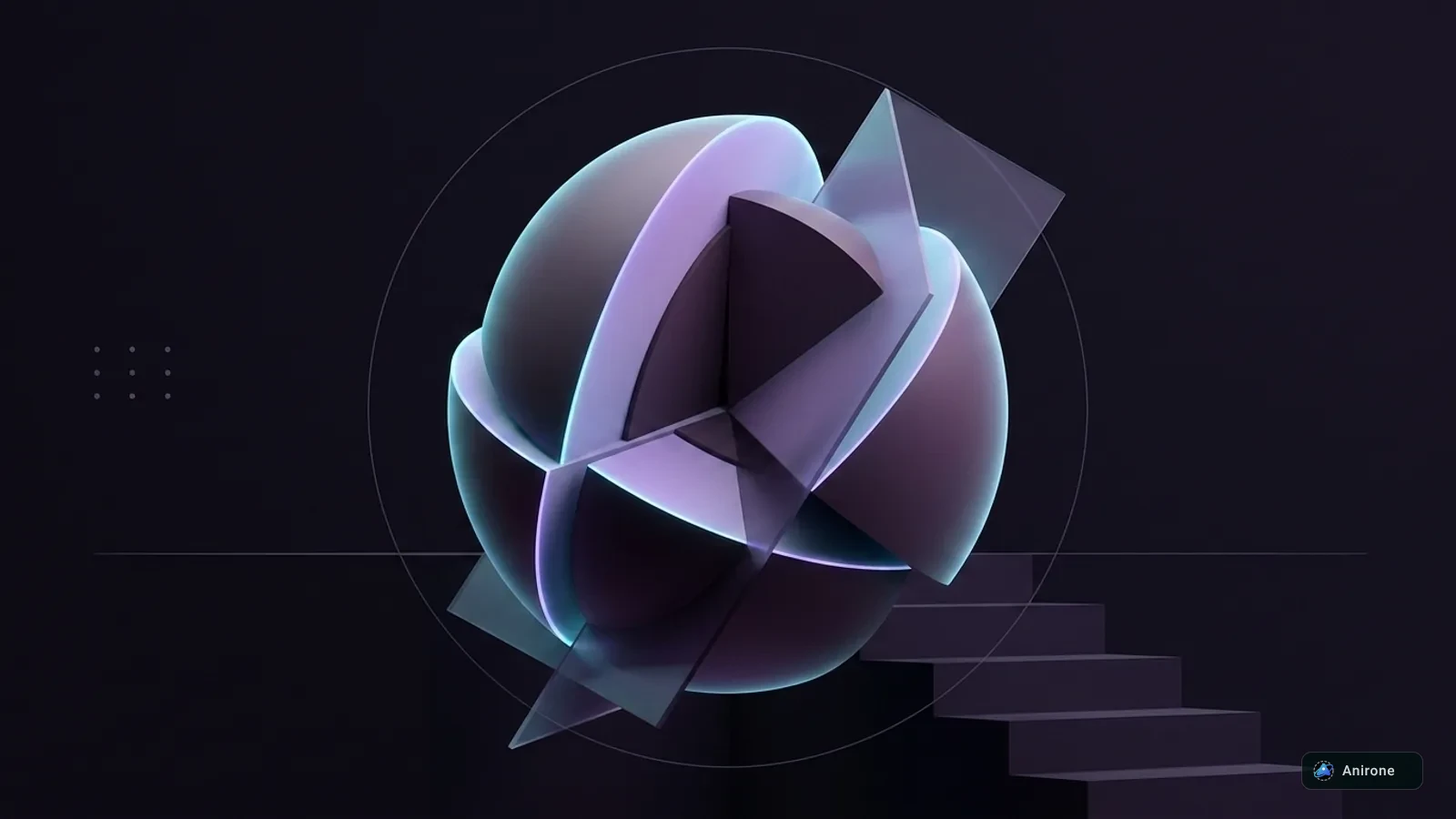 Minimalist dark 3D sliced geometric sphere and procedural distance field planes rendered with mathematical precision