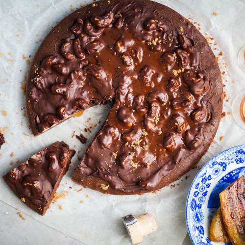 Kladdkaka med romflamberad banan