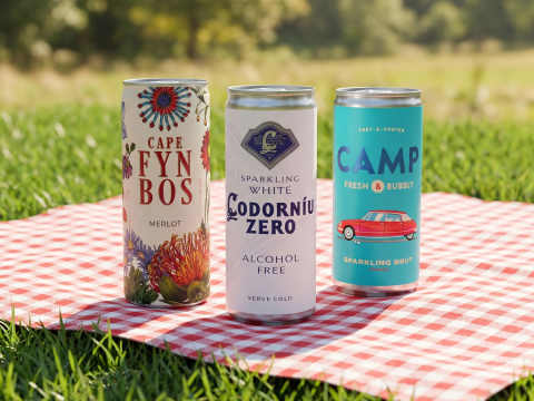 Vin på burk - CAMP Sparkling, Cape Fynbos och Codorniu Zero.