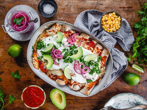 Enchiladas med kyckling.