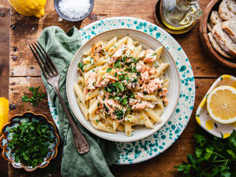 Laxpasta med citron och parmesan.