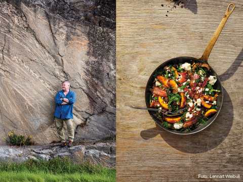 Mathias Dahlgren och nektarin och fetaostsallad