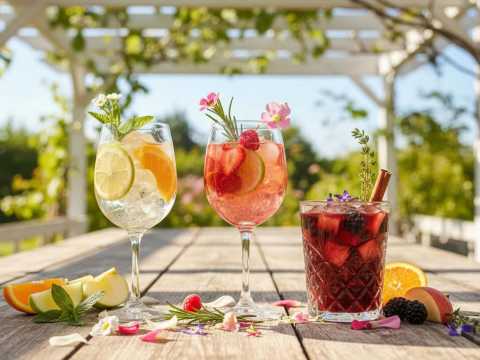 Tre olika sorters sangria: Sangria på rosé, sangria på rödvin och sangria på vitt vin.