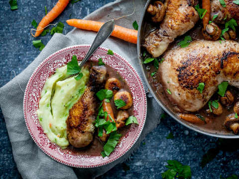 Coq au vin på kyckling