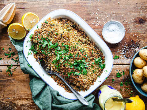 Snabblagad fiskgratäng med panko