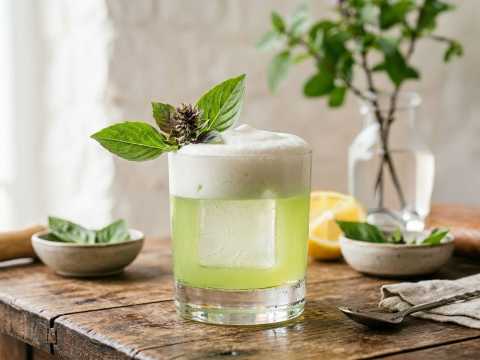 Thai Basil - grön gindrink med kokosskum.