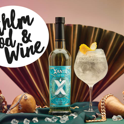 Xanté Gin & Pear och logga för Sthlm Food & Wine