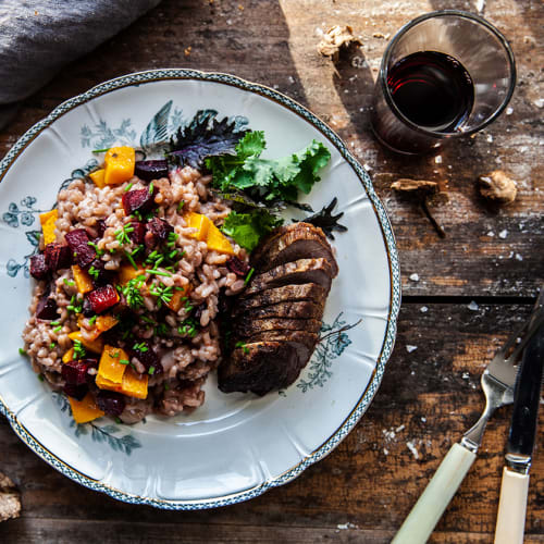 Risotto med trattkantareller och ugnsstekt dovhjort