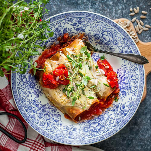 Älgfärscannelloni med ugnsrostade tomater