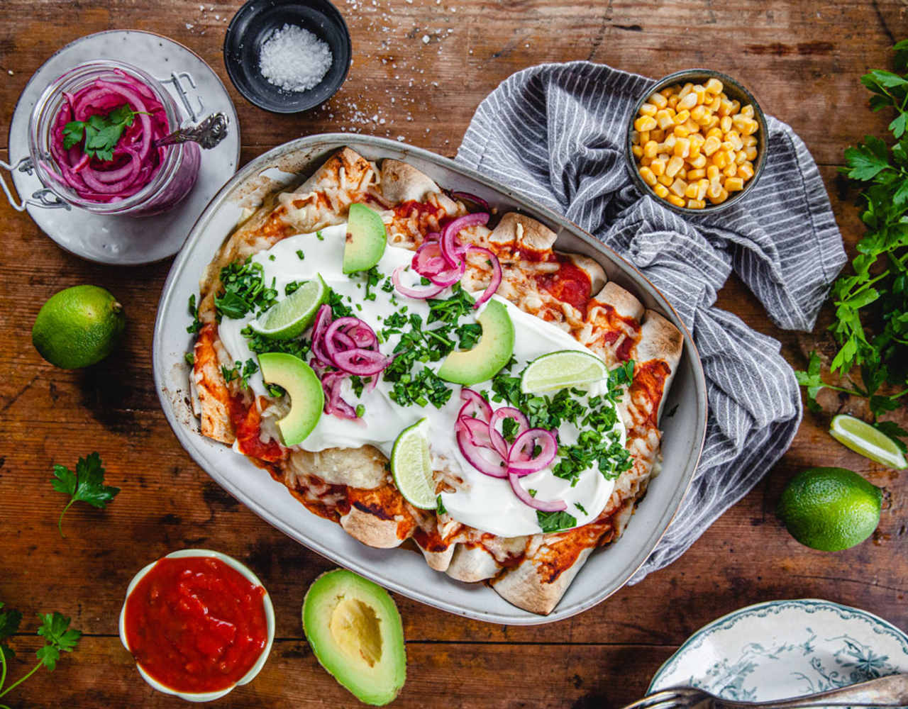 Enchiladas med kyckling.