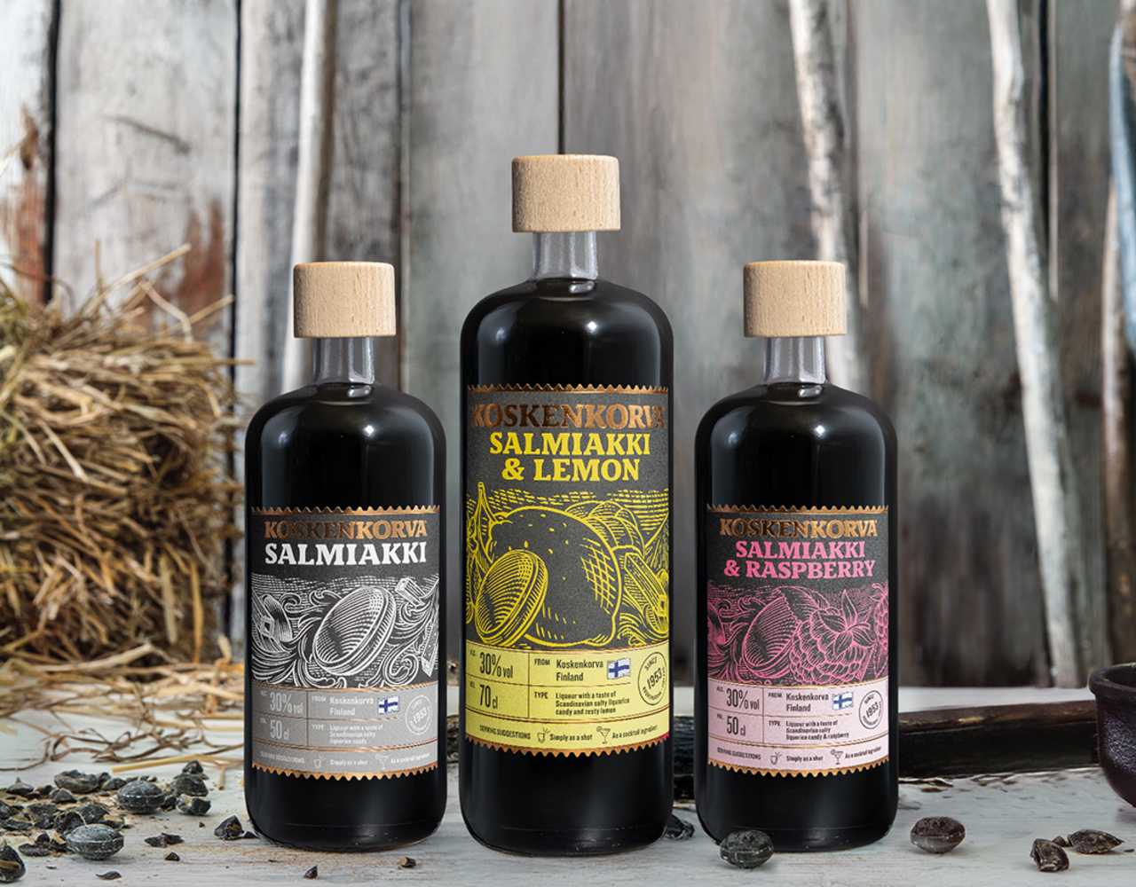 Koskenkorva Salmiakki i tre olika smaker