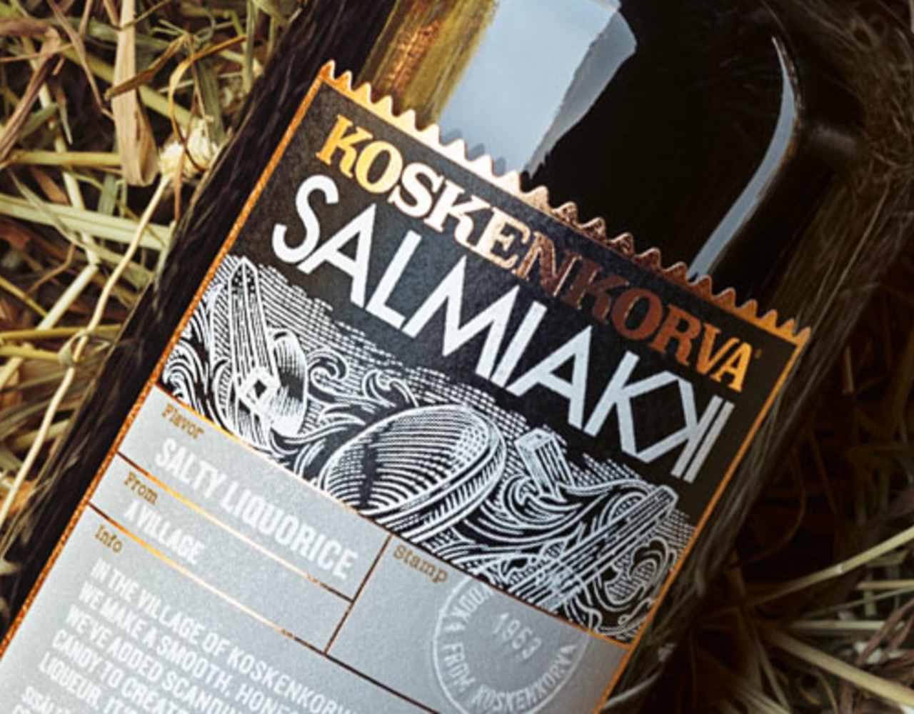 Koskenkorva Salmiakki som lakrits på flaska