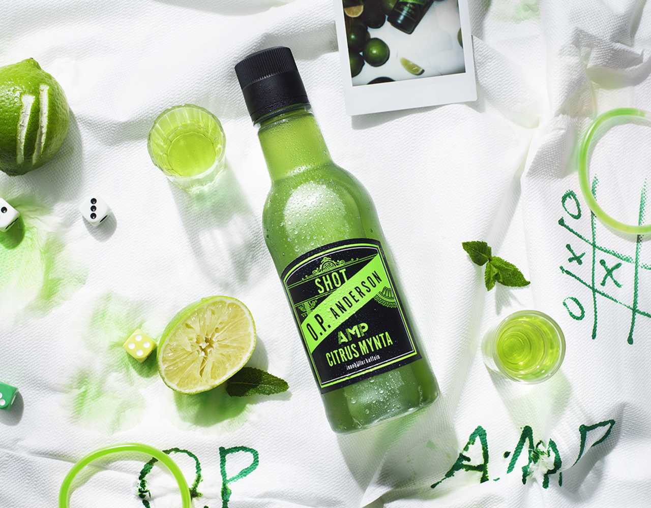O.P. Anderson AMP shot med lime och klotter