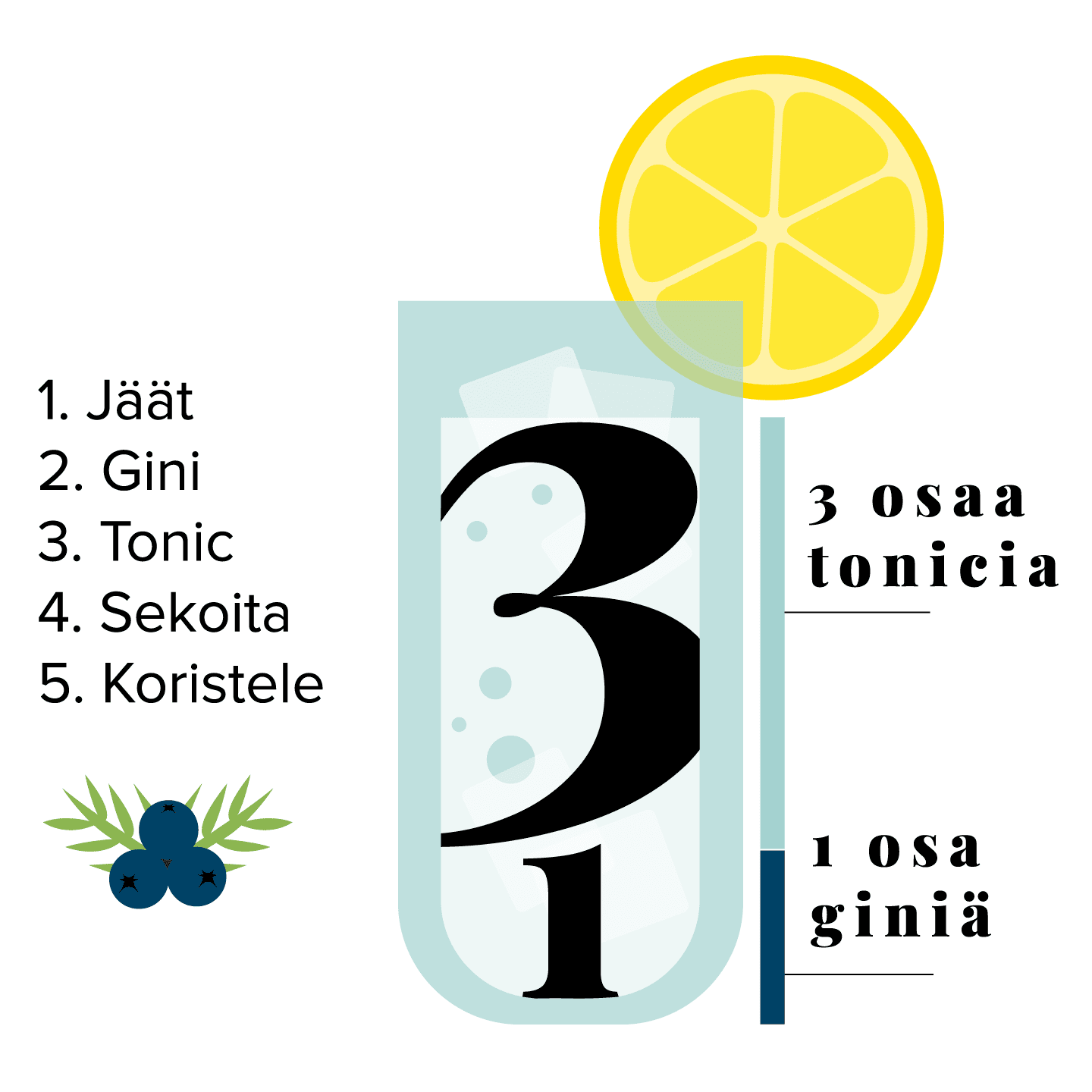 Gin tonic ohje, oikeat mittasuhteet