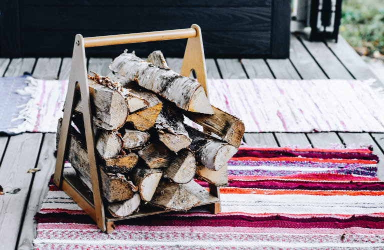 Birch logs in a basket