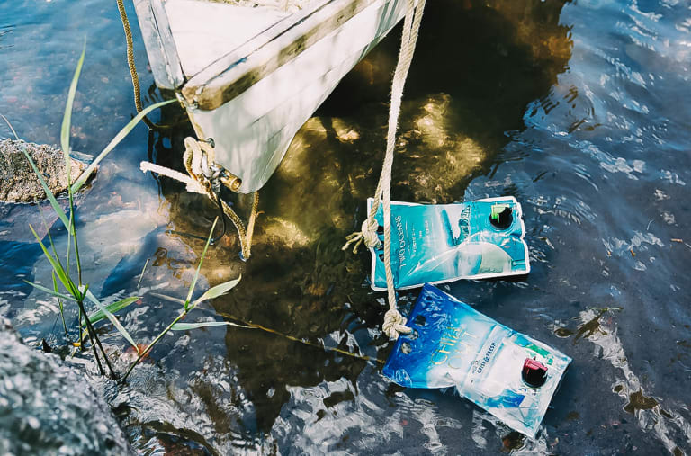 wine pouches in a lake