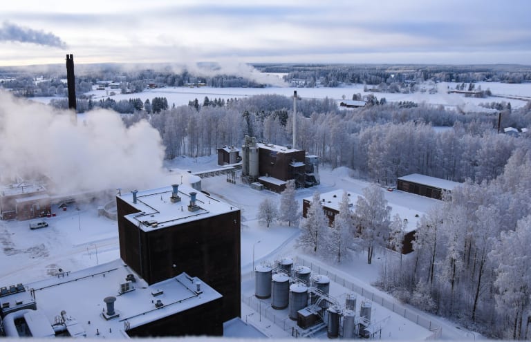 Koskenkorva factory and biopower plant in the winter time