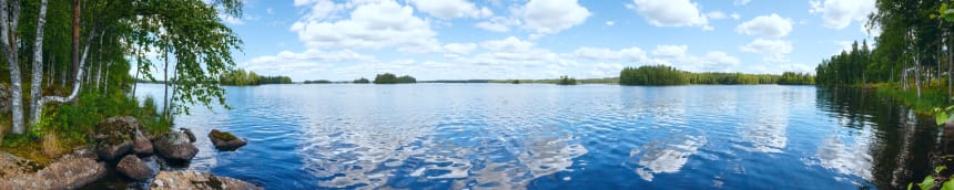 Finnish lake scenery and the pure, blue water 