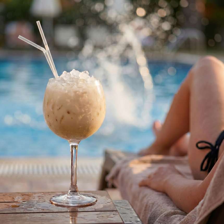 Amarula jääkokteil basseini ääres