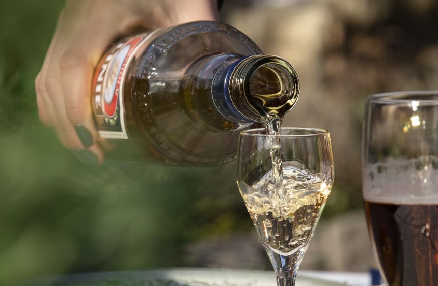 Linie Aquavit poured to glass