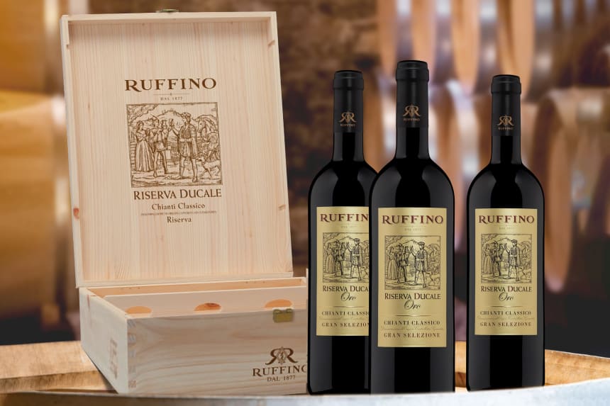 Ruffino Riserva Ducale Oro Chianti Classico x 3 med trälåda.