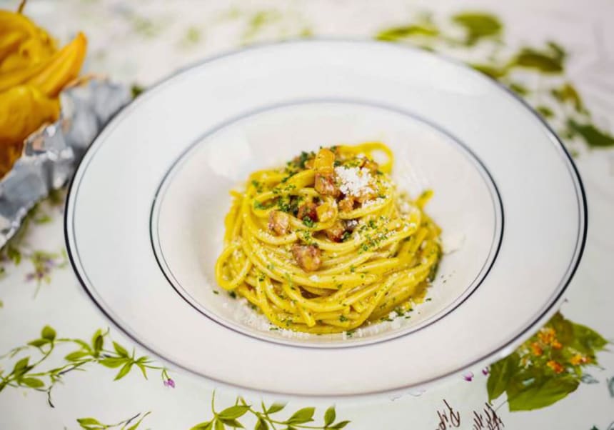 Spaghetti Carbonara, paret Nordins recept.