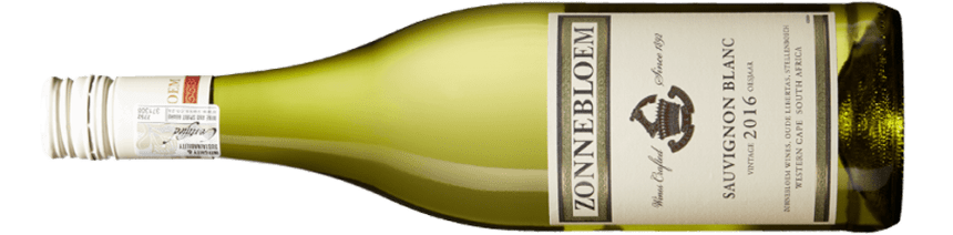 Zonnebloem Sauvignon Blanc, liggande flaska.