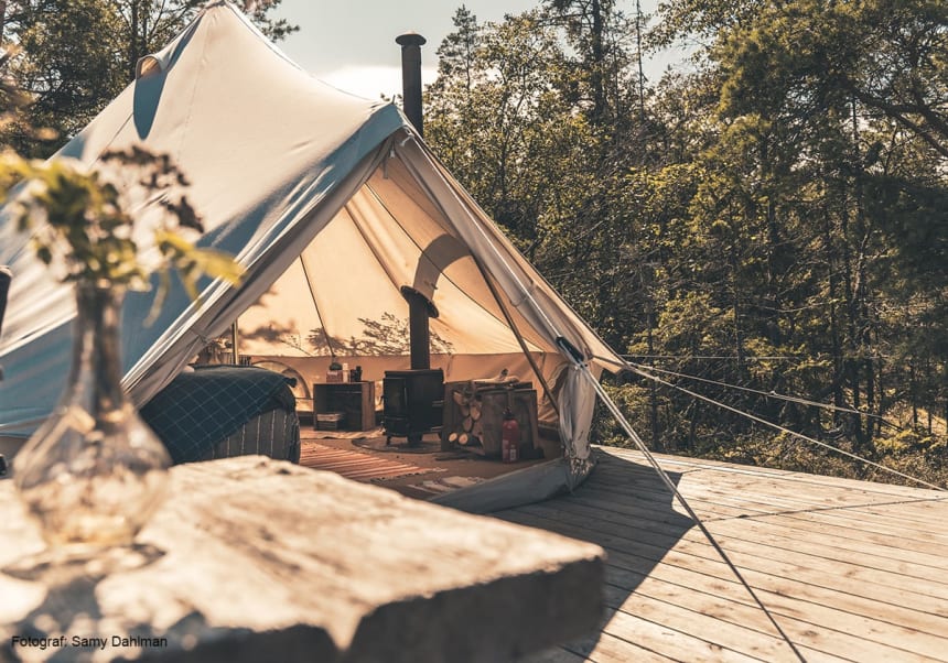 Glampingtält på Fejan fotat av Samy Dahlman