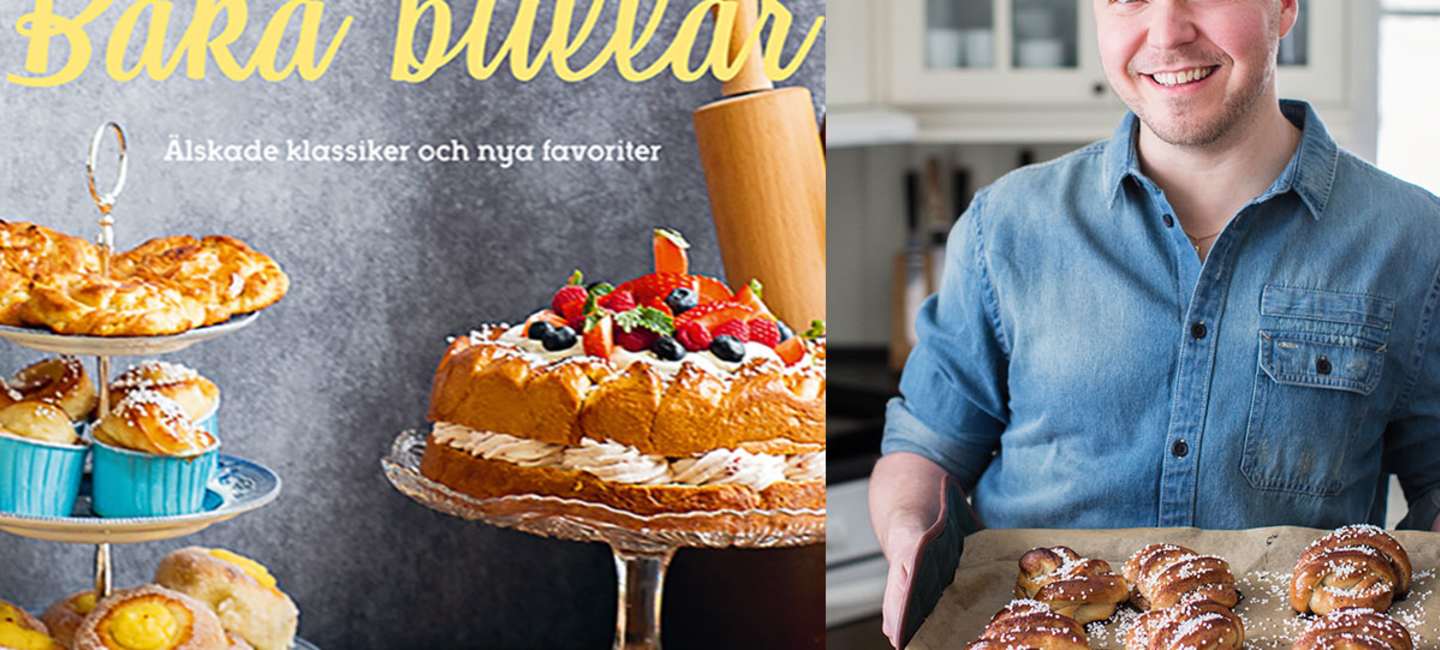 Fredrik Nylén med boken Baka Bullar