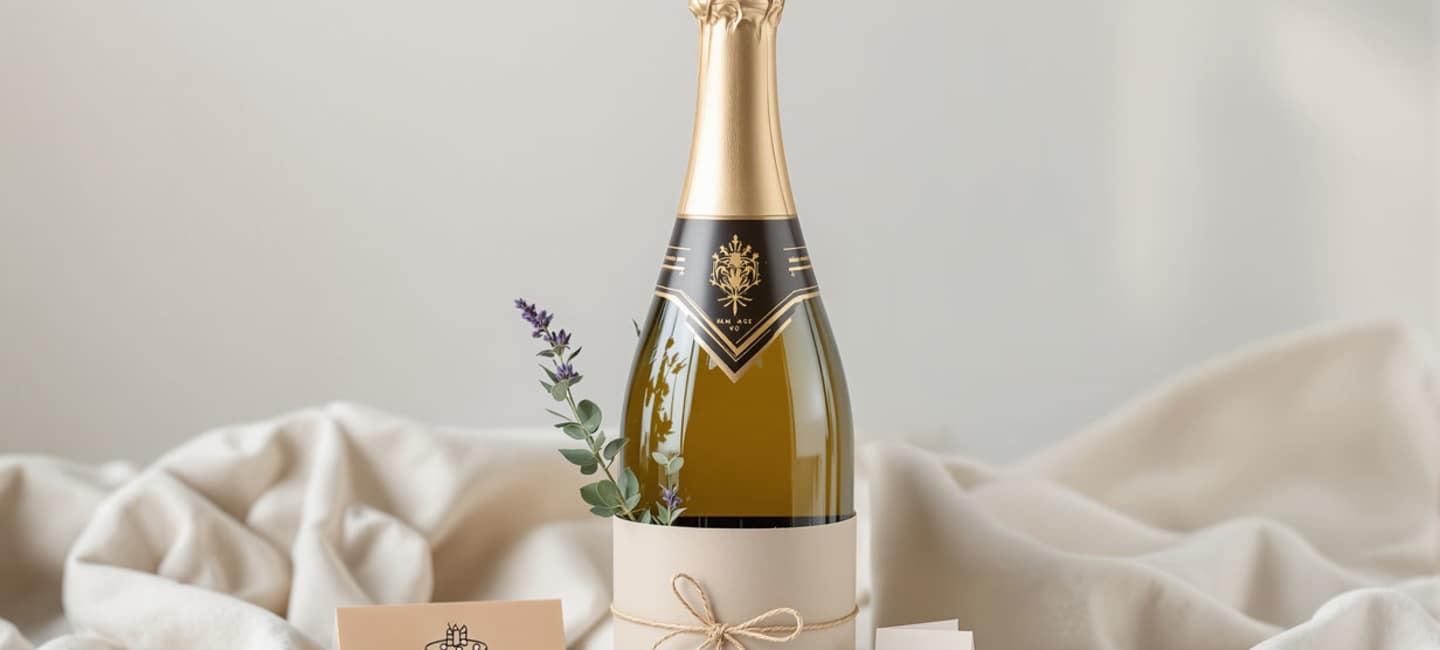 Champagne inslagen för att ge bort i present.