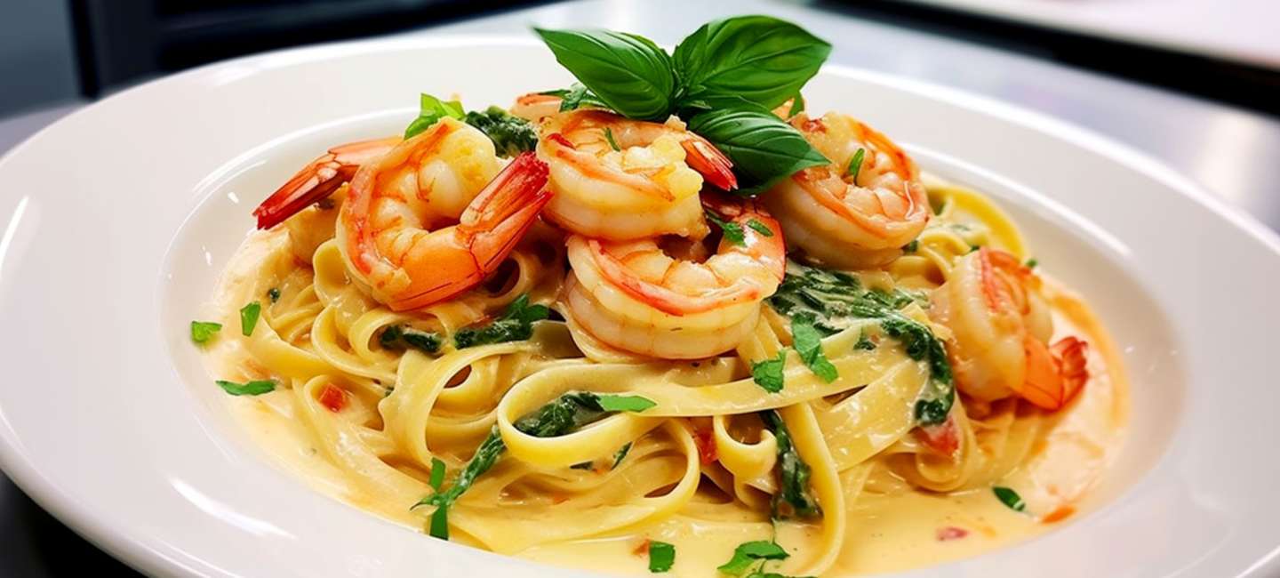 Pasta med räkor och vitlök.