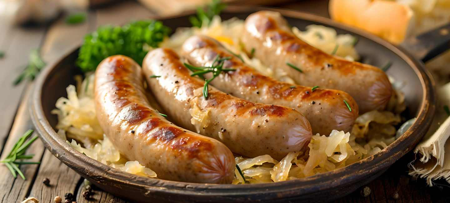 Hemlagad bratwurst med surkål.