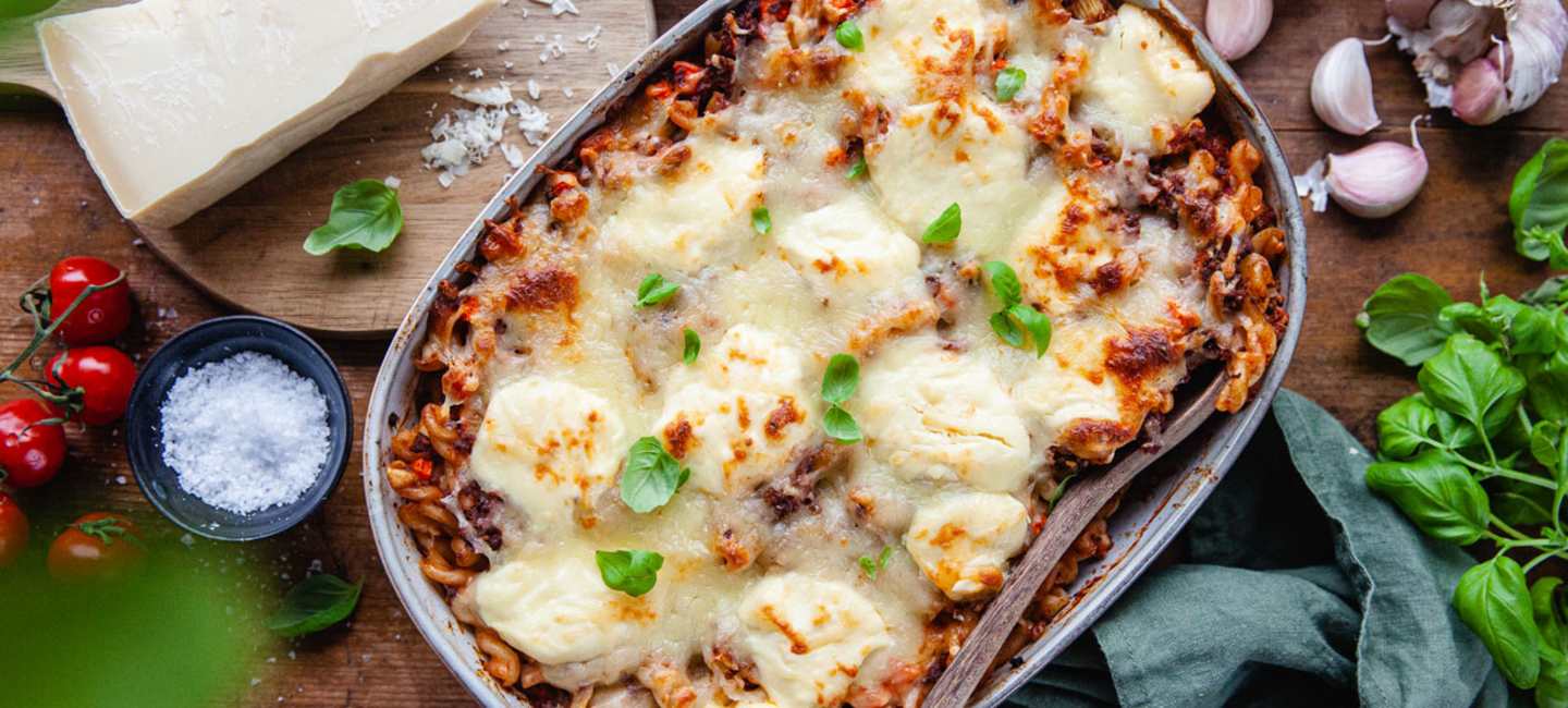 Pastagratäng med köttfärs och italienska smaker.