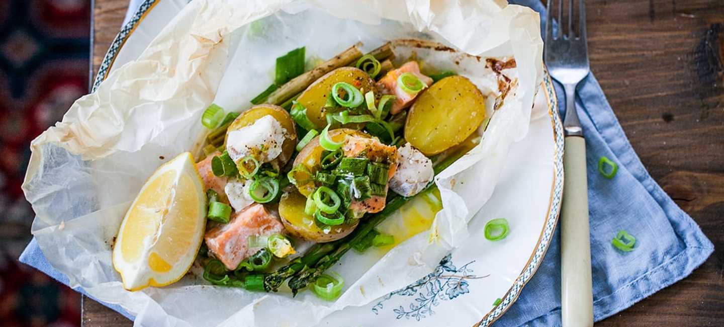 Fiskpaket med sparris och citron