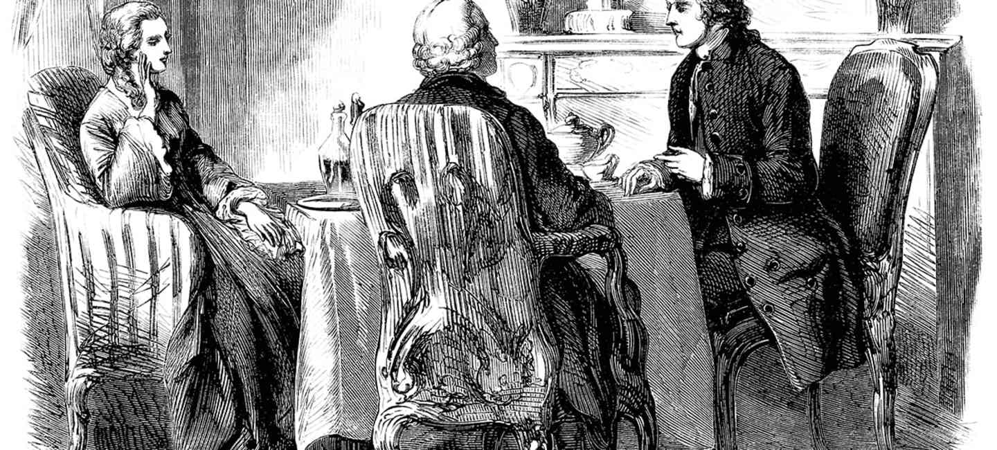 1800-tals etsning på lunchsällskap